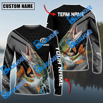 Bluejose Pike Fishing Sport Jersey Personalized Name Long Sleeve Shirt