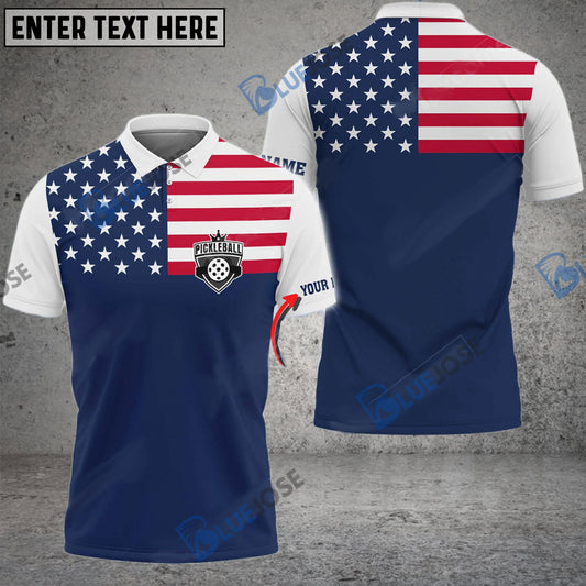 BlueJose Pickleball 3D American Flag Half Personalized Unisex Shirt