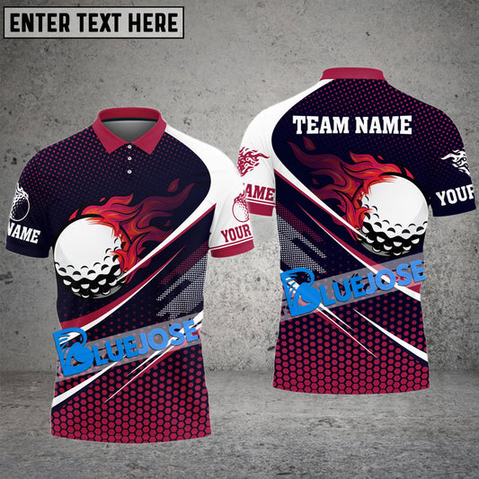 BlueJose Golf Flame Point Pattern Customized Name, Team Name 3D Shirts