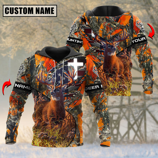 BlueJose Orange Wilderness Deer Hunting Personalized Name 3D Shirt