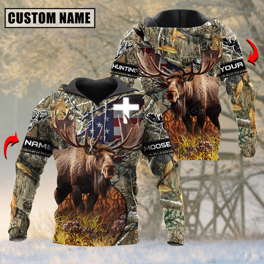 BlueJose Grass Brown Wilderness Moose Hunting Personalized Name 3D Shirt