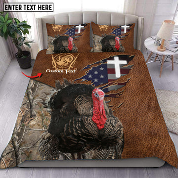 Bluejose Custom Text Turkey Hunting USA Flag Bedding Set 3D All Over Printed