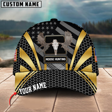 BlueJose Moose Hunting Hexagon Pattern Multicolor Personalized Name 3D Cap ( 4 Colors )