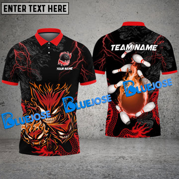 BlueJose Bowling And Pins Evil Flame Dragon Customized Name 3D Shirt (4 Colors)