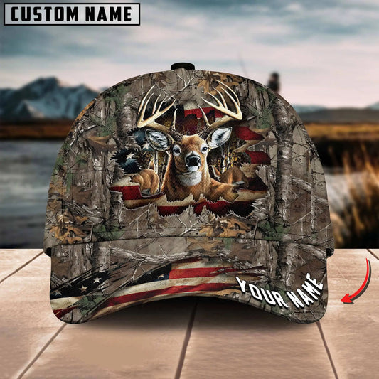 BlueJose Americam Flag Hunting Deer Crack Camo Pattern Multicolor Option Personalized Cap