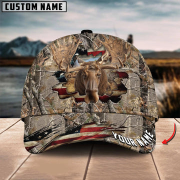 BlueJose Americam Flag Hunting Moose Crack Camo Pattern Multicolor Option Personalized Cap