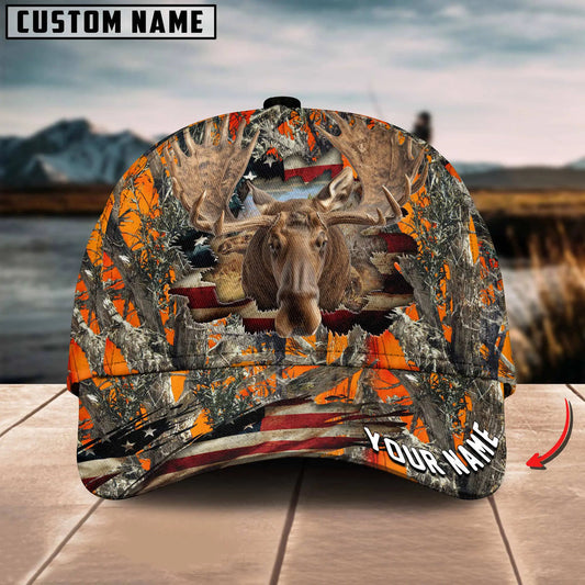 BlueJose Americam Flag Hunting Moose Crack Camo Pattern Multicolor Option Personalized Cap