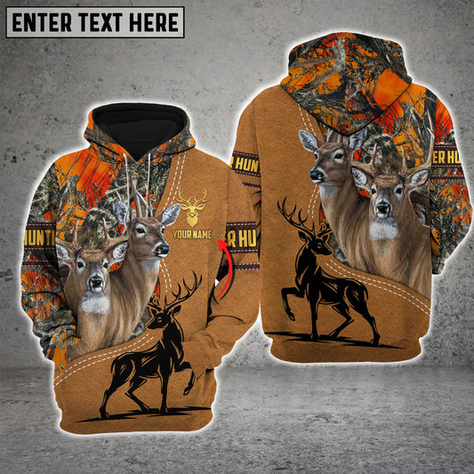 BlueJose Customized Name Couple Deer Hunting Orange Camouflage Pattern 3D Shirt ( 2 Colors )