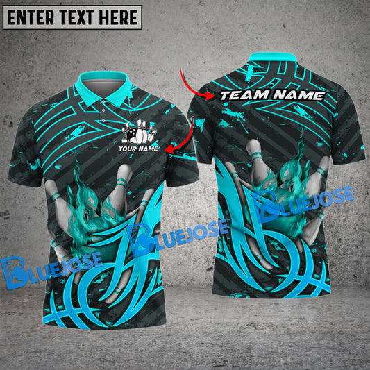 BlueJose Bowling And Pins Strike On Flaming Field  Multicolor Customized Name 3D Shirt ( 4 Colors )