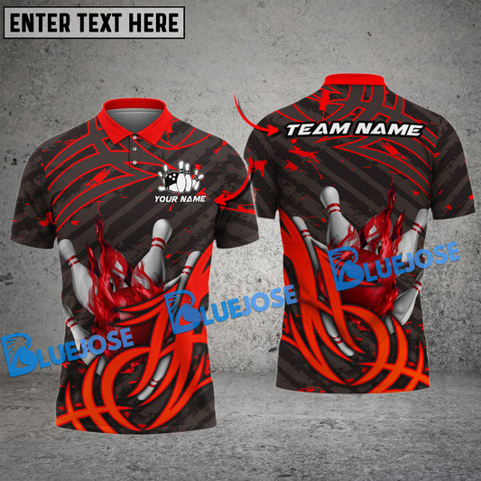 BlueJose Bowling And Pins Strike On Flaming Field  Multicolor Customized Name 3D Shirt ( 4 Colors )