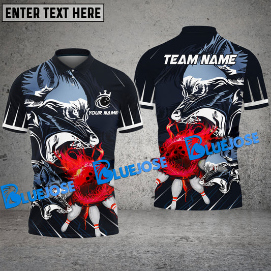 BlueJose Bowling And Pins Alpha Flame Wolf Customized Name 3D Shirt (4 Colors)