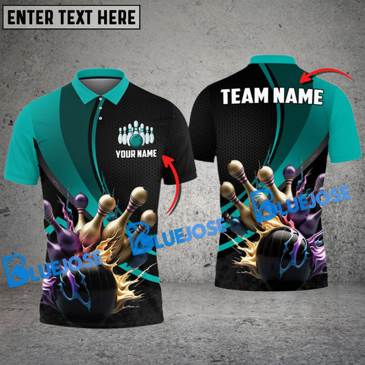 BlueJose Bowling And Pins Digital Cut Customized Name 3D Shirt (4 Colors)