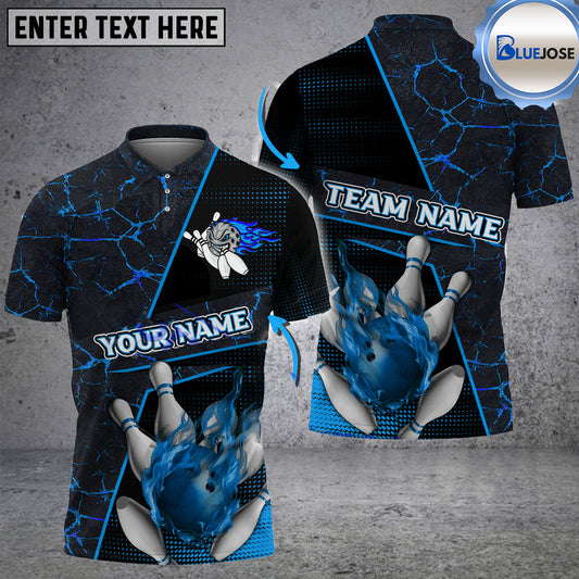 BlueJose Bowling And Pins Flame Magma Pattern Customized Name 3D Shirt (4 Colors)