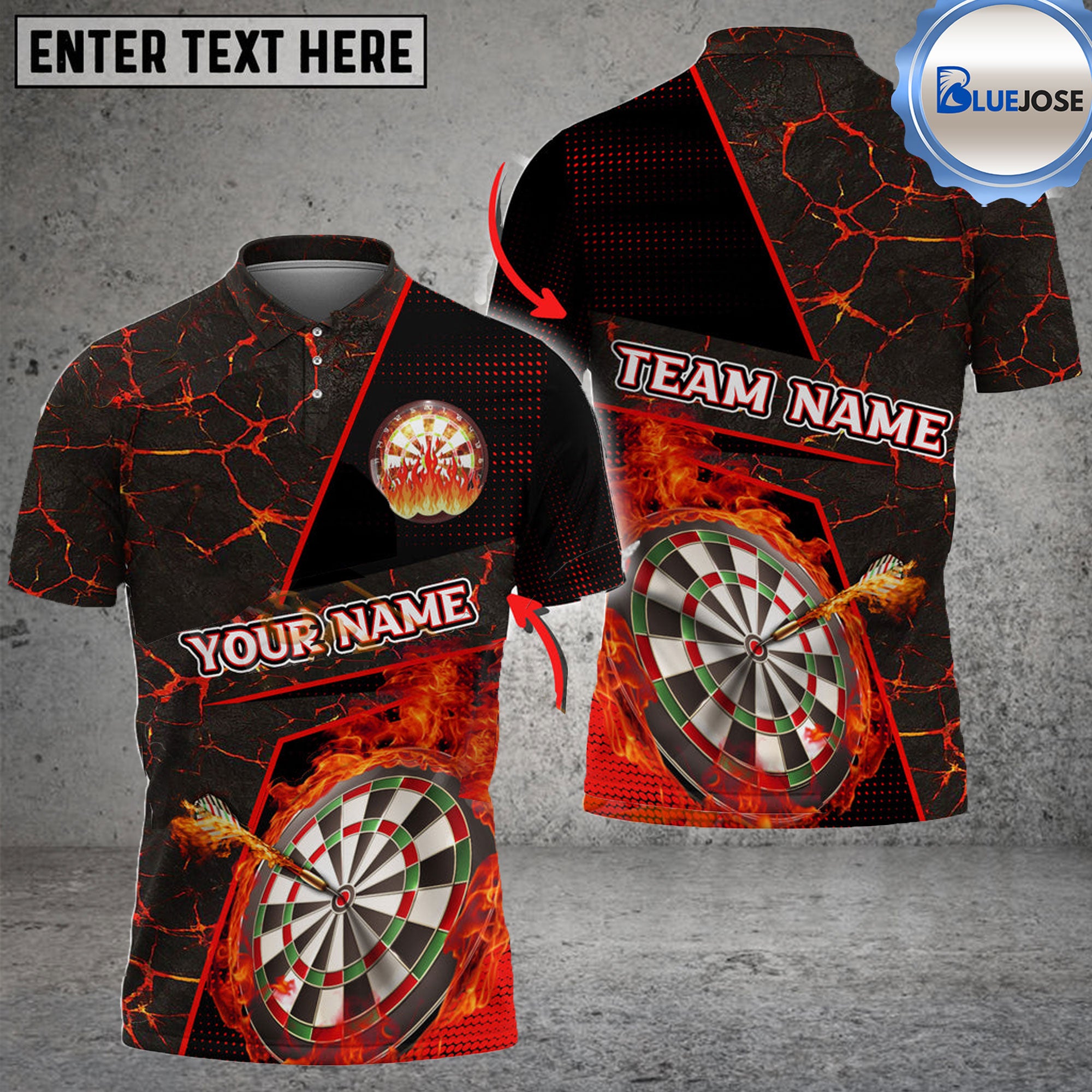 BlueJose Darts Flame Magma Pattern Personalized Name, Team Name 3D Shi ...