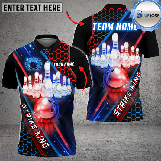 BlueJose Bowling And Pins Strike King Customized Name 3D Shirt (4 Colors)