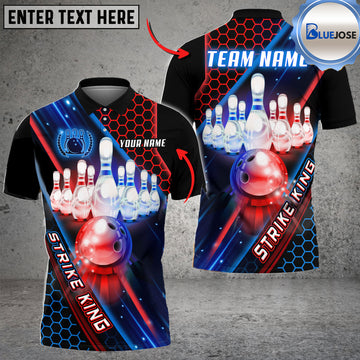 BlueJose Bowling And Pins Strike King Customized Name 3D Shirt (4 Colors)