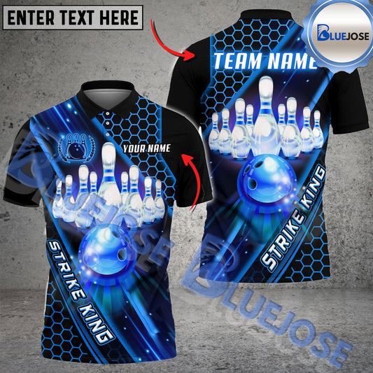 BlueJose Bowling And Pins Strike King Customized Name 3D Shirt (4 Colors)