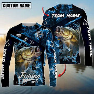 Bluejose Bass Fishing Blue Smoke Custom Name & Team Name 3D Shirts