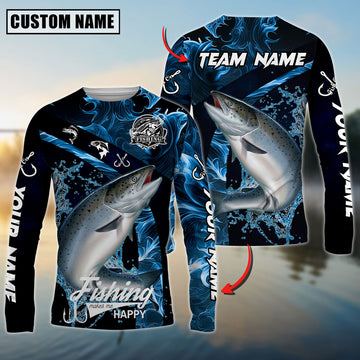 Bluejose Chinook Salmon Fishing Blue Smoke Custom Name & Team Name 3D Shirts