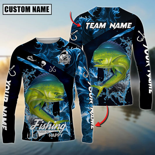 Bluejose Mahi-Mahi Fishing Blue Smoke Custom Name & Team Name 3D Shirts