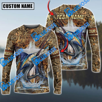 Bluejose Marlin Fishing Camo Cross Custom Name & Team Name 3D Shirts