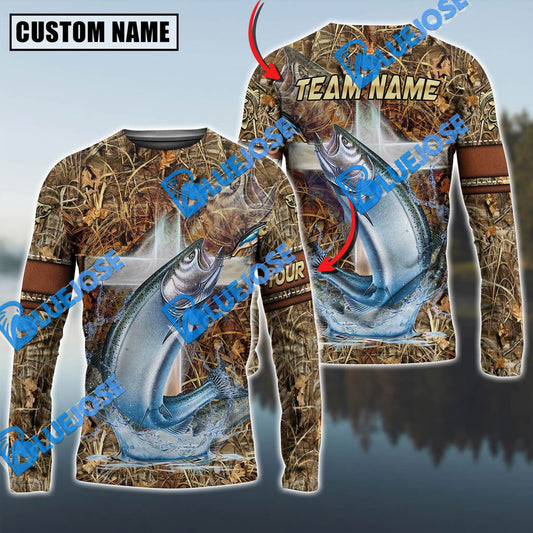 Bluejose Salmon Fishing Camo Cross Sun Protection Custom Name & Team Name 3D Shirts