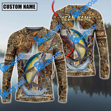 Bluejose Tuna Fishing Camo Cross Custom Name & Team Name 3D Shirts