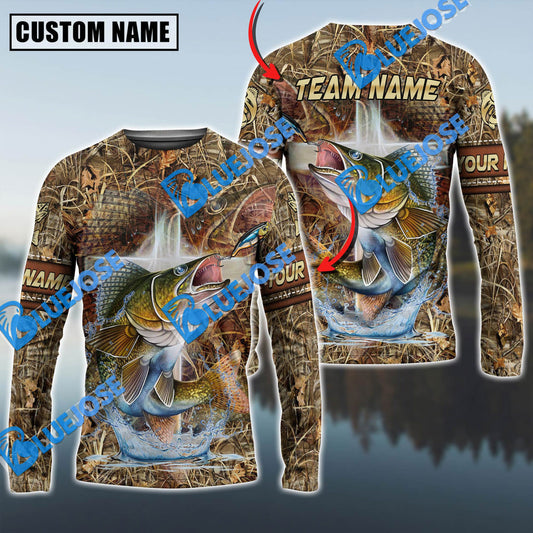 Bluejose Walleye Fishing Camo Cross Sun Protection Custom Name & Team Name 3D Shirts