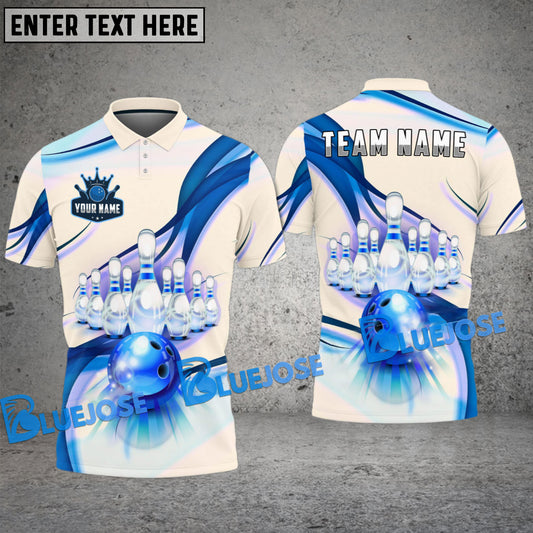 BlueJose Bowling And Pins Shiny Strike Customized Name 3D Shirt ( 6 Colors)