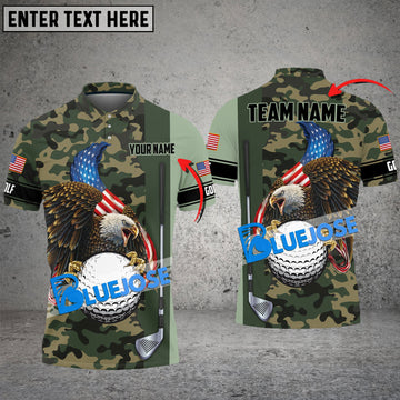 BlueJose Golf Premium Eagle US Camo Customized Name, Team Name 3D Shirts (4 Colors)