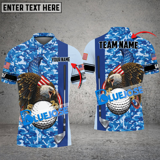 BlueJose Golf Premium Eagle US Camo Customized Name, Team Name 3D Shirts (4 Colors)