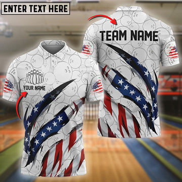 BlueJoses Bowling US Flag Ball Pattern Customized Name, Team Name 3D Shirt