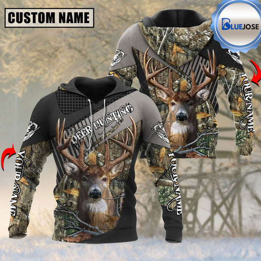 BlueJose Customized Name Deer Hunting Camo Grid Pattern 3D Shirt