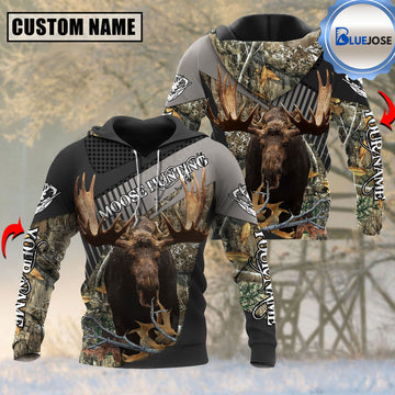 BlueJose Customized Name Moose Hunting Camo Grid Pattern 3D Shirt