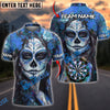 BlueJose Darts Day of the Dead Skull Girl Personalized Name, Team Name Shirt (4 Colors)