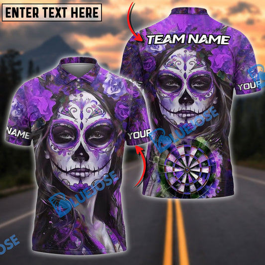 BlueJose Darts Day of the Dead Skull Girl Personalized Name, Team Name Shirt (4 Colors)