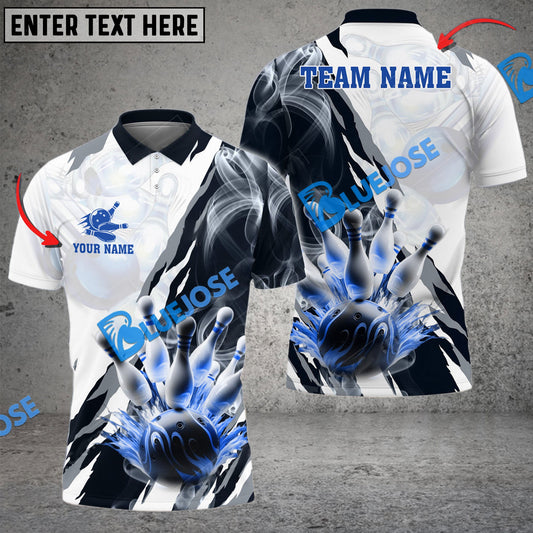 BlueJose Bowling And Pins Smoke Paint Pattern Multicolor Customized Name 3D Shirt ( 4 Colors )