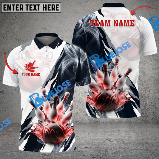 BlueJose Bowling And Pins Smoke Paint Pattern Multicolor Customized Name 3D Shirt ( 4 Colors )