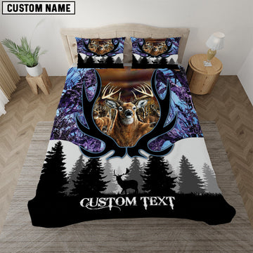 Bluejose Custom Text Purple Deer Hunting Antler Pattern Bedding Set 3D All Over Printed