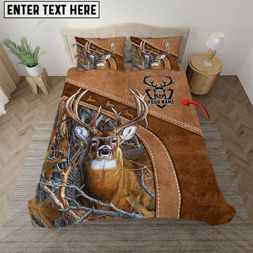 Bluejose Custom Text Brown Deer Hunting Leather Pattern Bedding Set 3D All Over Printed