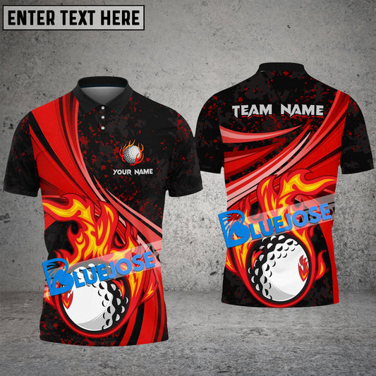 BlueJose Golf Ball Fire Flame Customized Name, Team Name 3D Shirts (4 Colors)