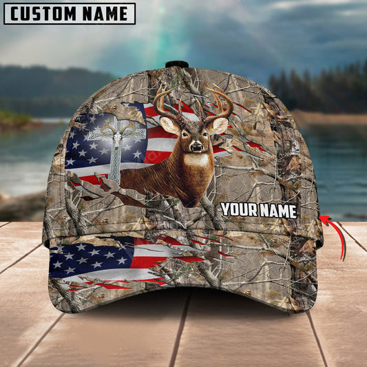 BlueJose Hunting Deer Camo Flag Pattern Multicolor Personalized Cap ( USA and CANADA Flag )