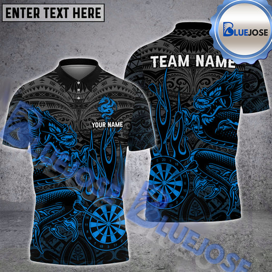 BlueJose Darts Maori Dragon Flame Personalized Name Shirt (4 Colors)