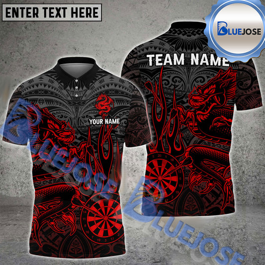 BlueJose Darts Maori Dragon Flame Personalized Name Shirt (4 Colors)