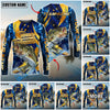 Bluejose Fishing Blue Flame Golden American Flag Custom Name & Team Name 3D Shirts (12 Breeds)
