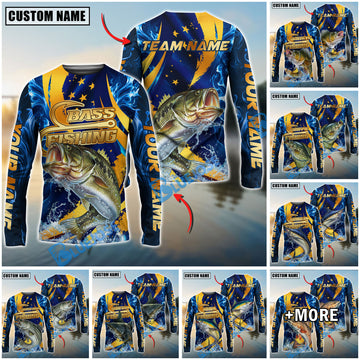 Bluejose Fishing Blue Flame Golden American Flag Custom Name & Team Name 3D Shirts (12 Breeds)