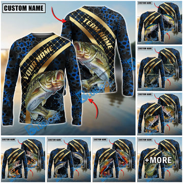 Bluejose Fishing Blue Gold Honeycomb Water Custom Name & Team Name 3D Shirts (12 Breeds)
