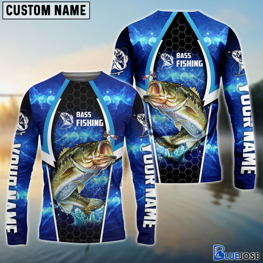 Bluejose Bass Fishing Blue Galaxy Custom Long Sleeve Performance Fishing Hoodie