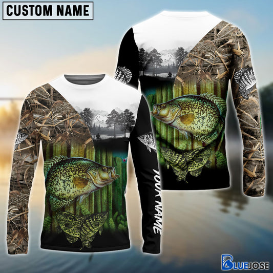 Bluejose Crappie Fishing Camo Freshwater Fish Customize Name 3D Shirts