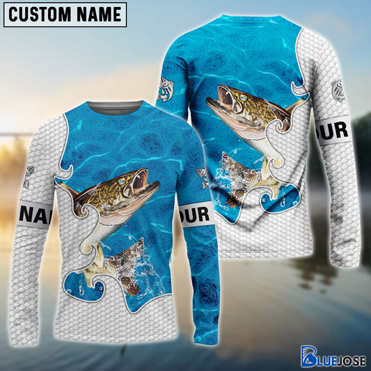 BlueJose Customize Name Walleye Fishing Blue Water 3D Shirts